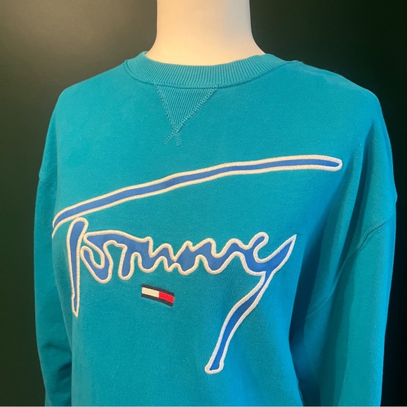 Tommy Hilfiger Crewneck Sweater - Women’s Teal Blue Pull Over Sweater Jumper - Picture 9 of 11